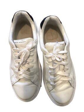 Rebecca Minkoff White Low-Top Leather Sneakers with Black Heel Tab